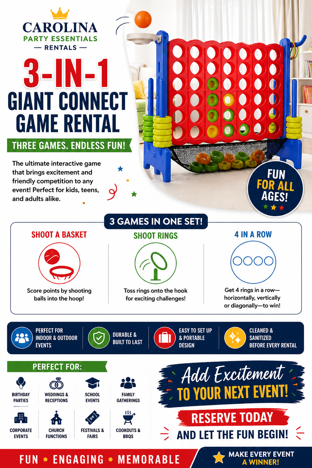 Giant Connect Four game rental dimensions and setup