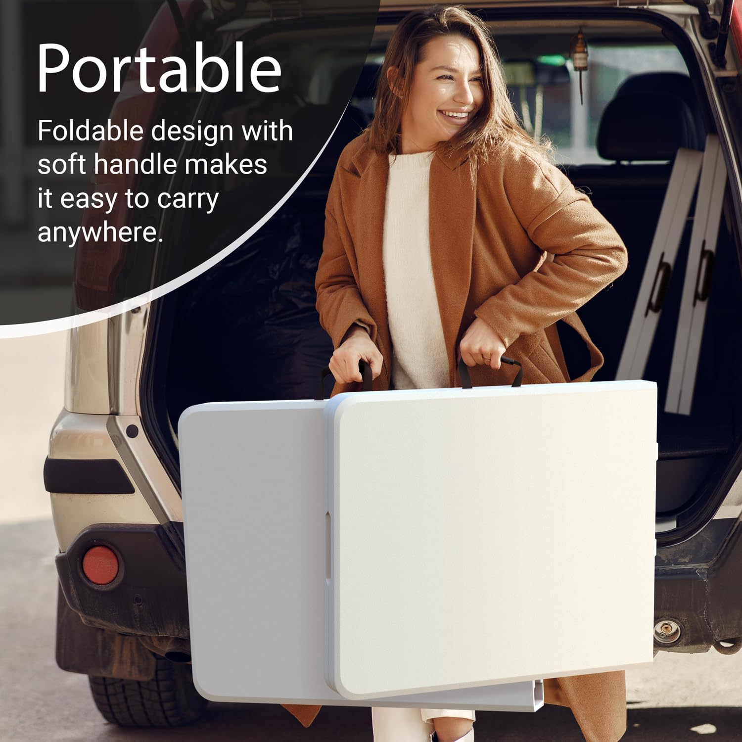 Close-up of 6ft folding table surface and folding legs – Carolina Party Essentials