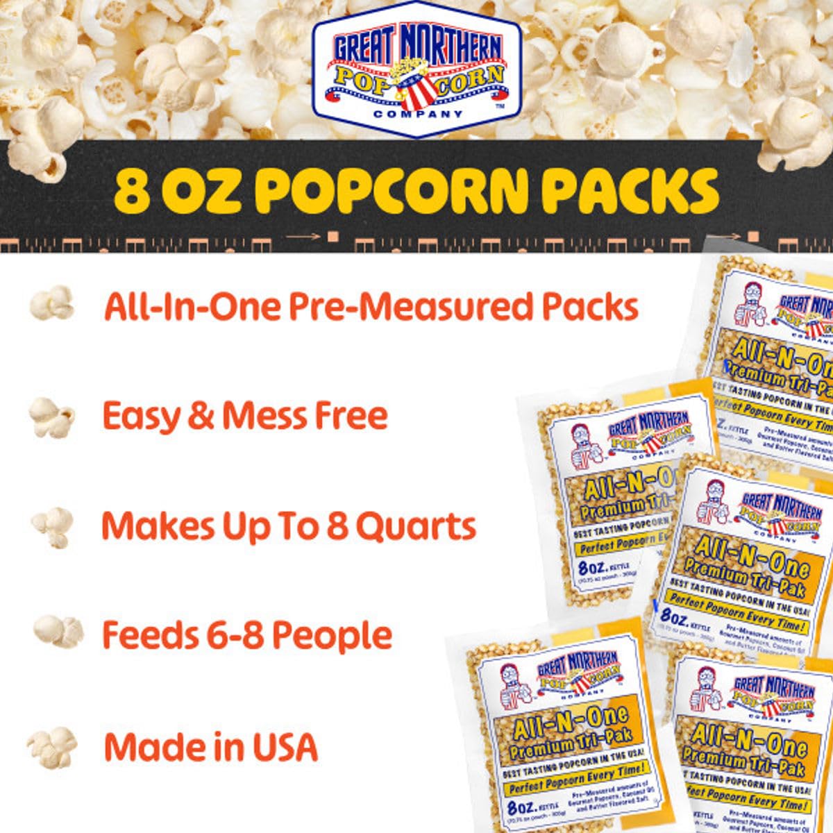 Close-up of Great Northern popcorn portion pack packaging