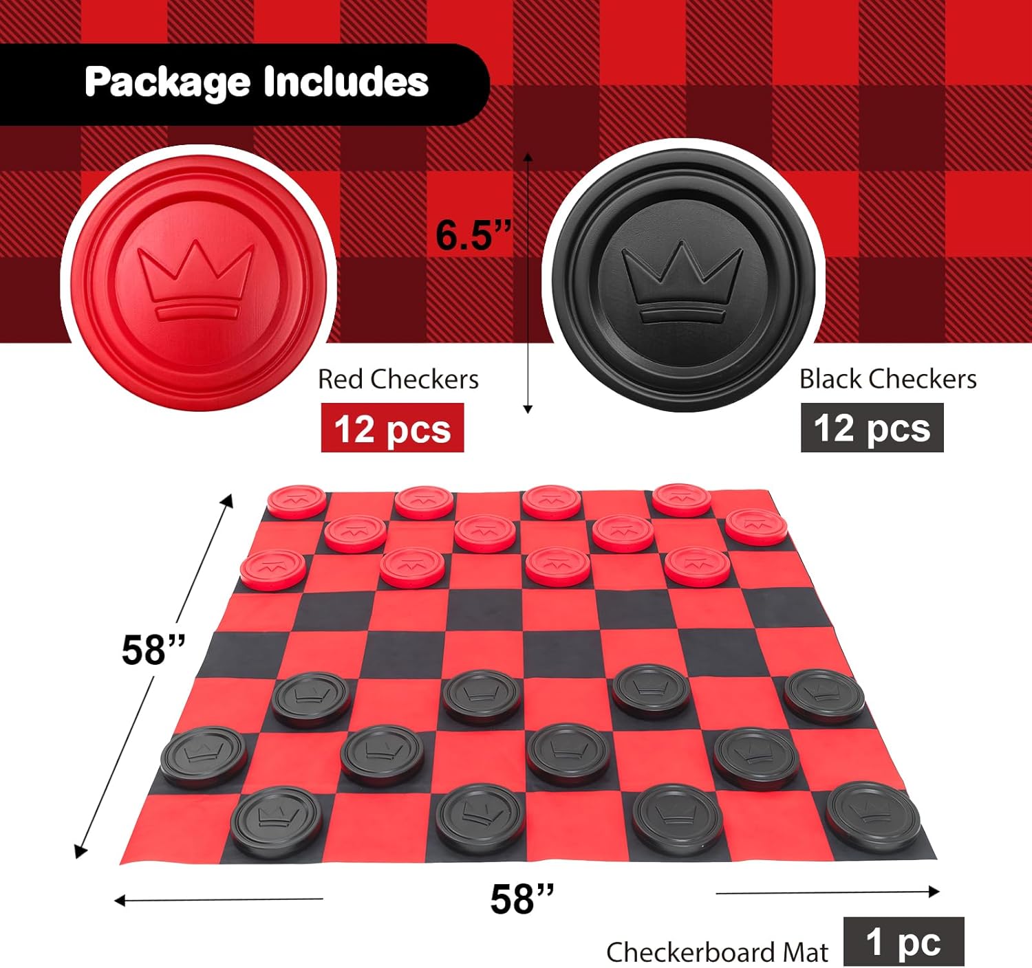 Giant checkers rental pieces stacked and ready for delivery