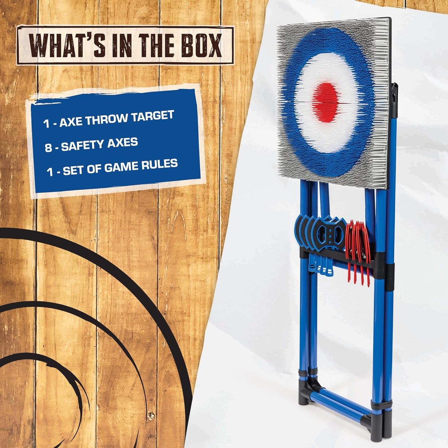 Close-up of foam axes and target board – Carolina Party Essentials rental