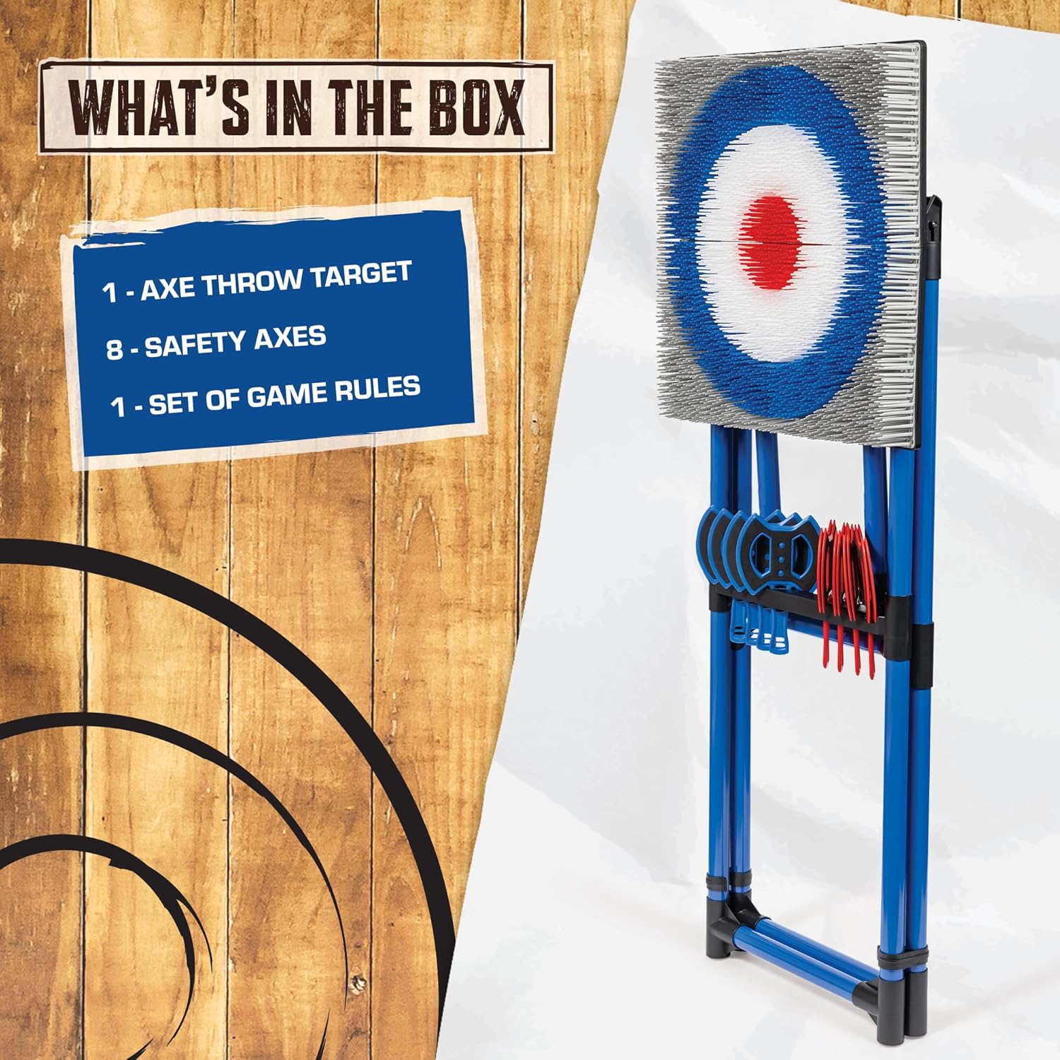 Close-up of foam axes and target board – Carolina Party Essentials rental