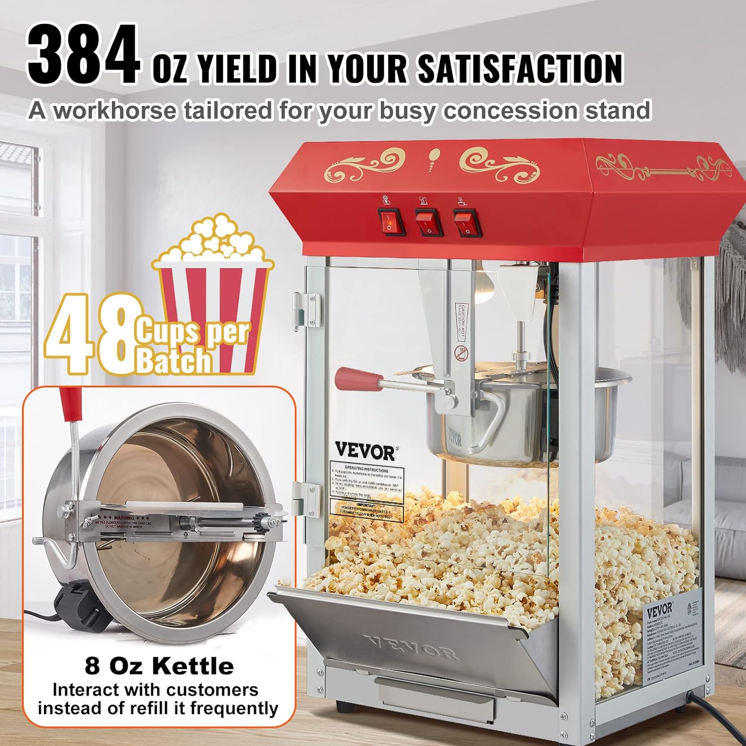 Popcorn machine rental cart with wheels for easy setup