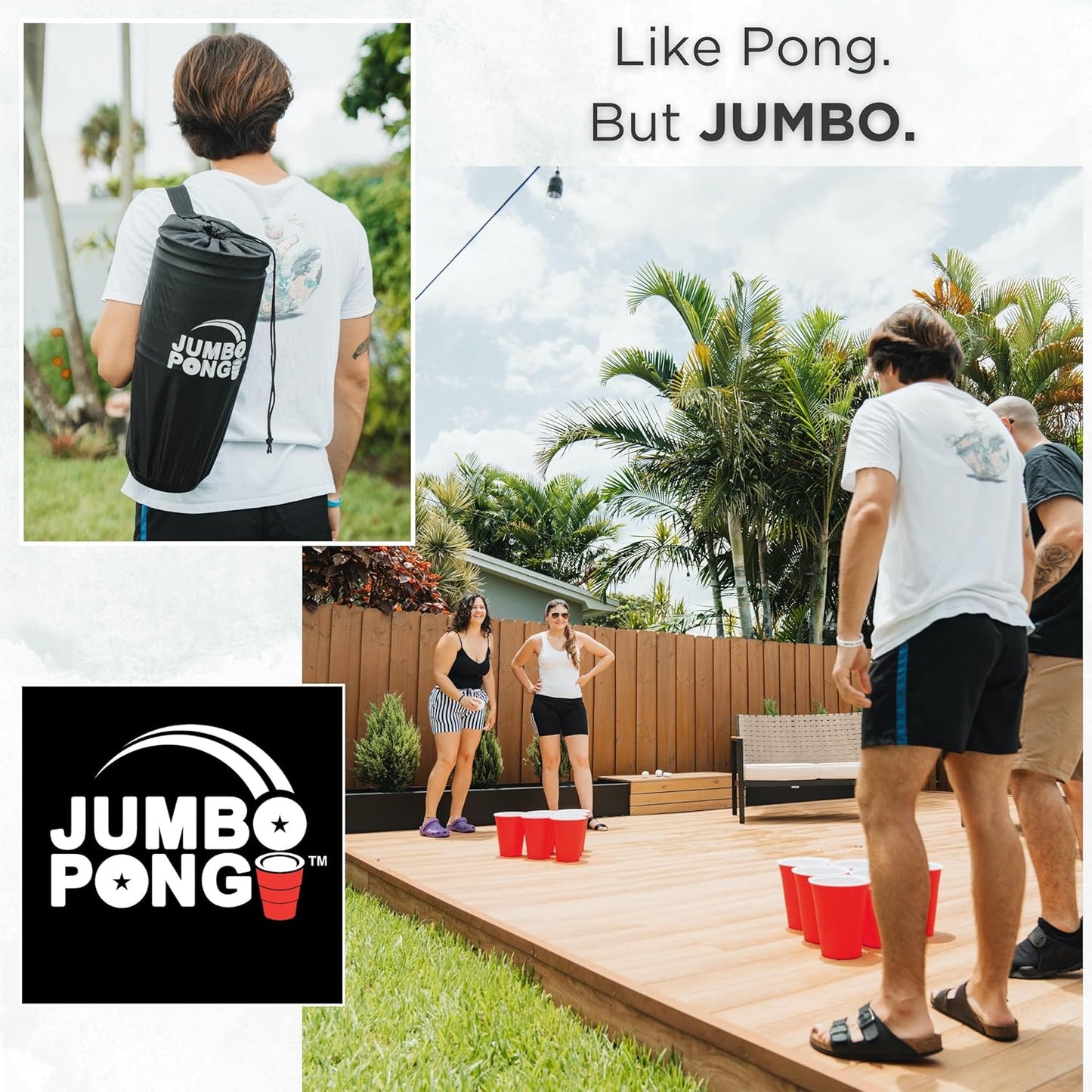 Jumbo pong yard game being played at a backyard party