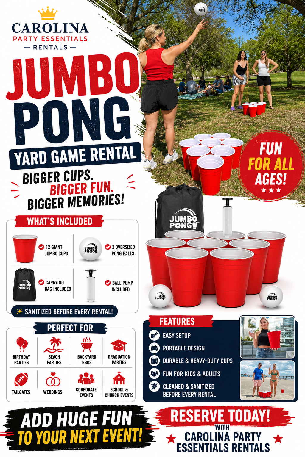 Giant pong game set up for an outdoor party near Charlotte NC