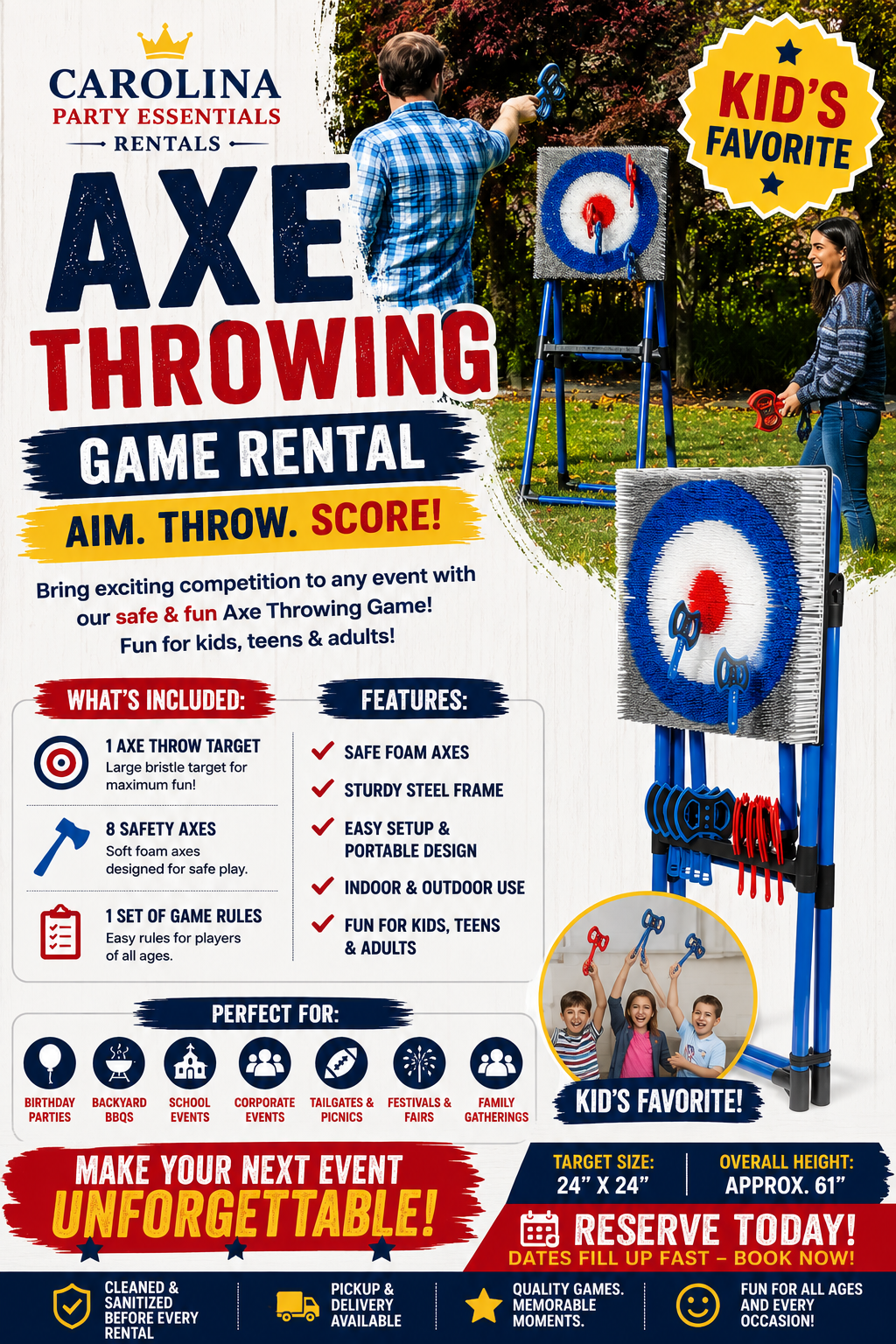 Axe throwing target set up for a party near Charlotte NC