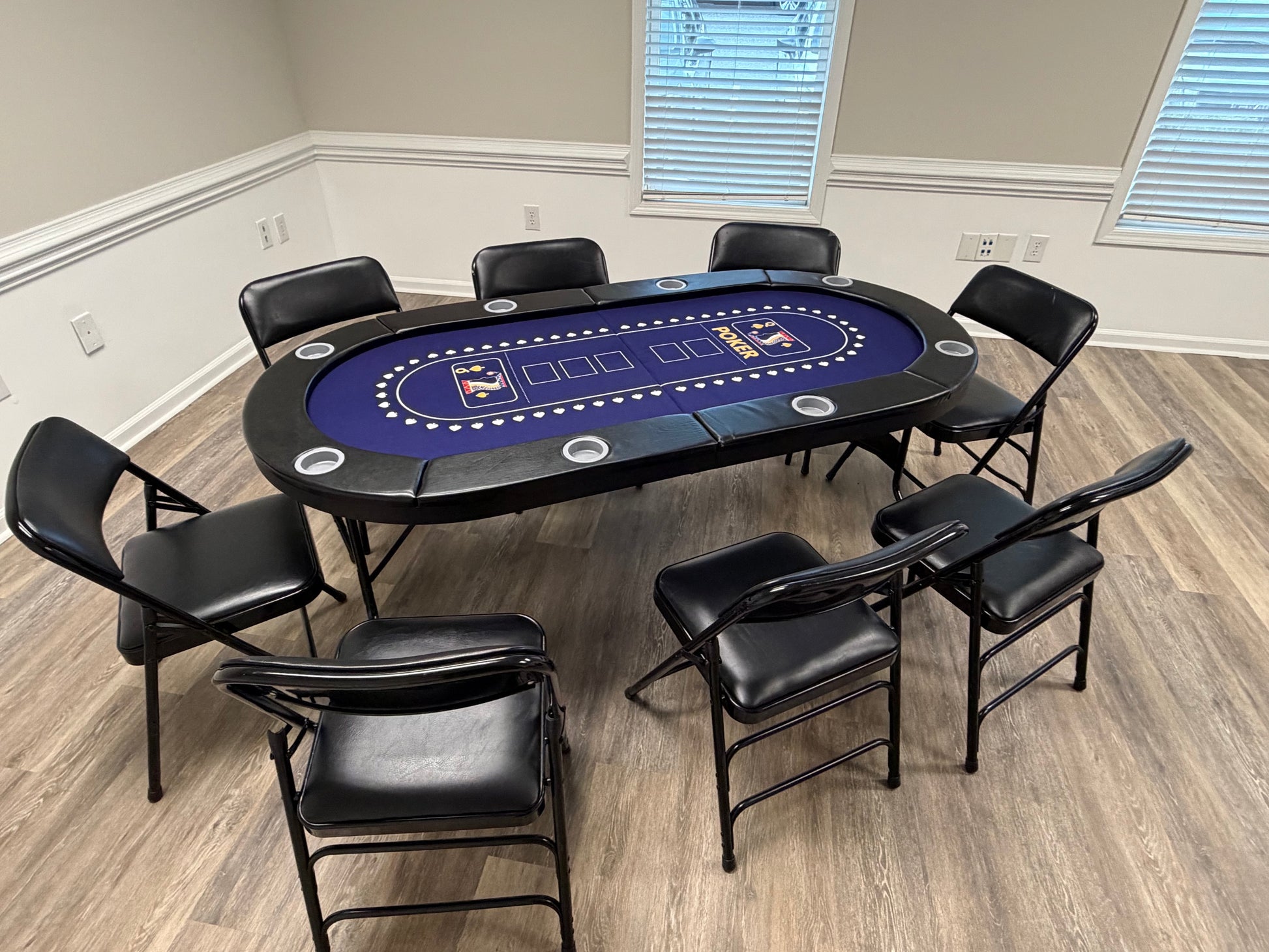 Close-up of poker table felt and rails – casino party rental Concord NC