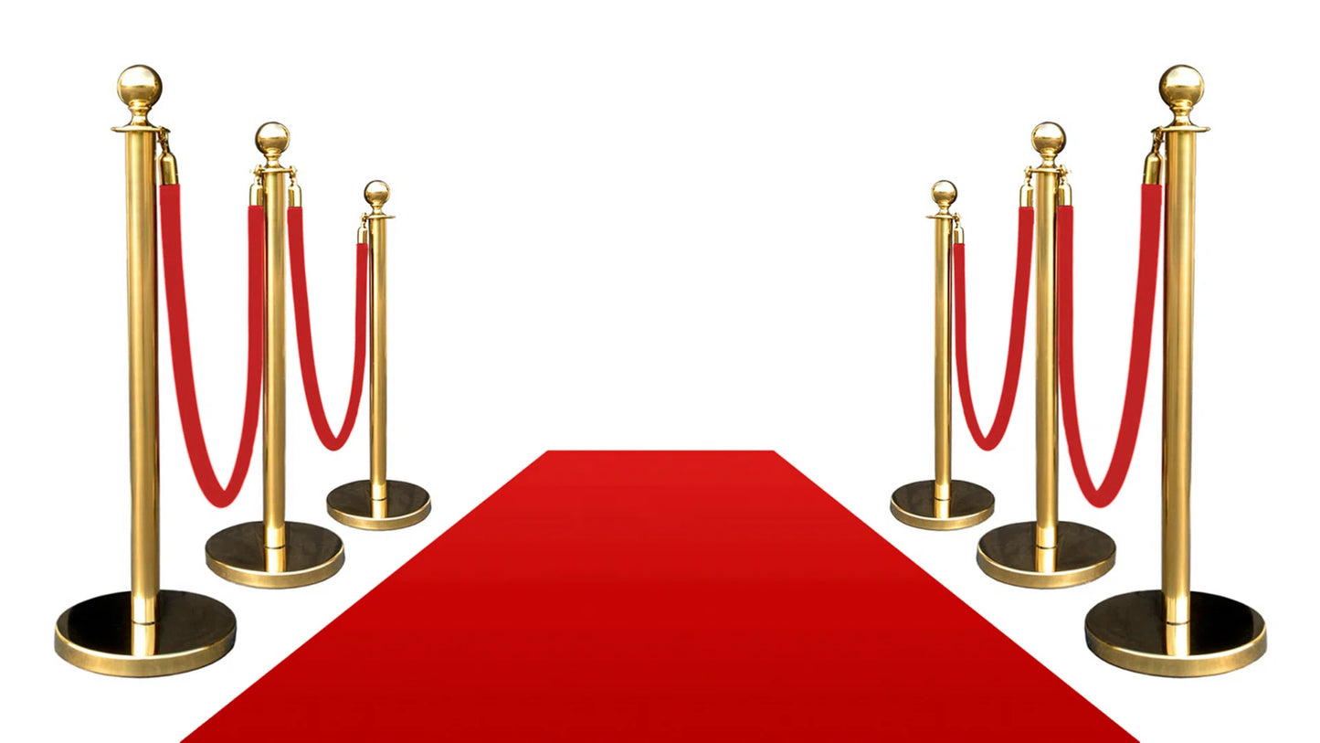 Close-up of gold stanchion and red velvet rope – Carolina Party Essentials rental