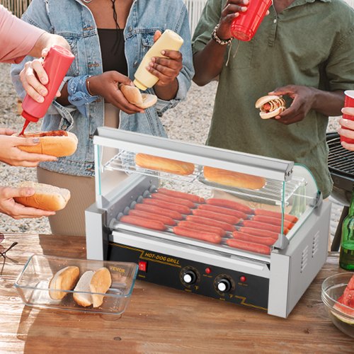 Close-up of hot dog roller grill rollers and heating element